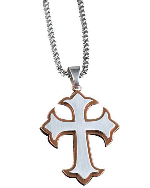 Twister Men's Two Tone Cross Layered Necklace , Silver, hi-res