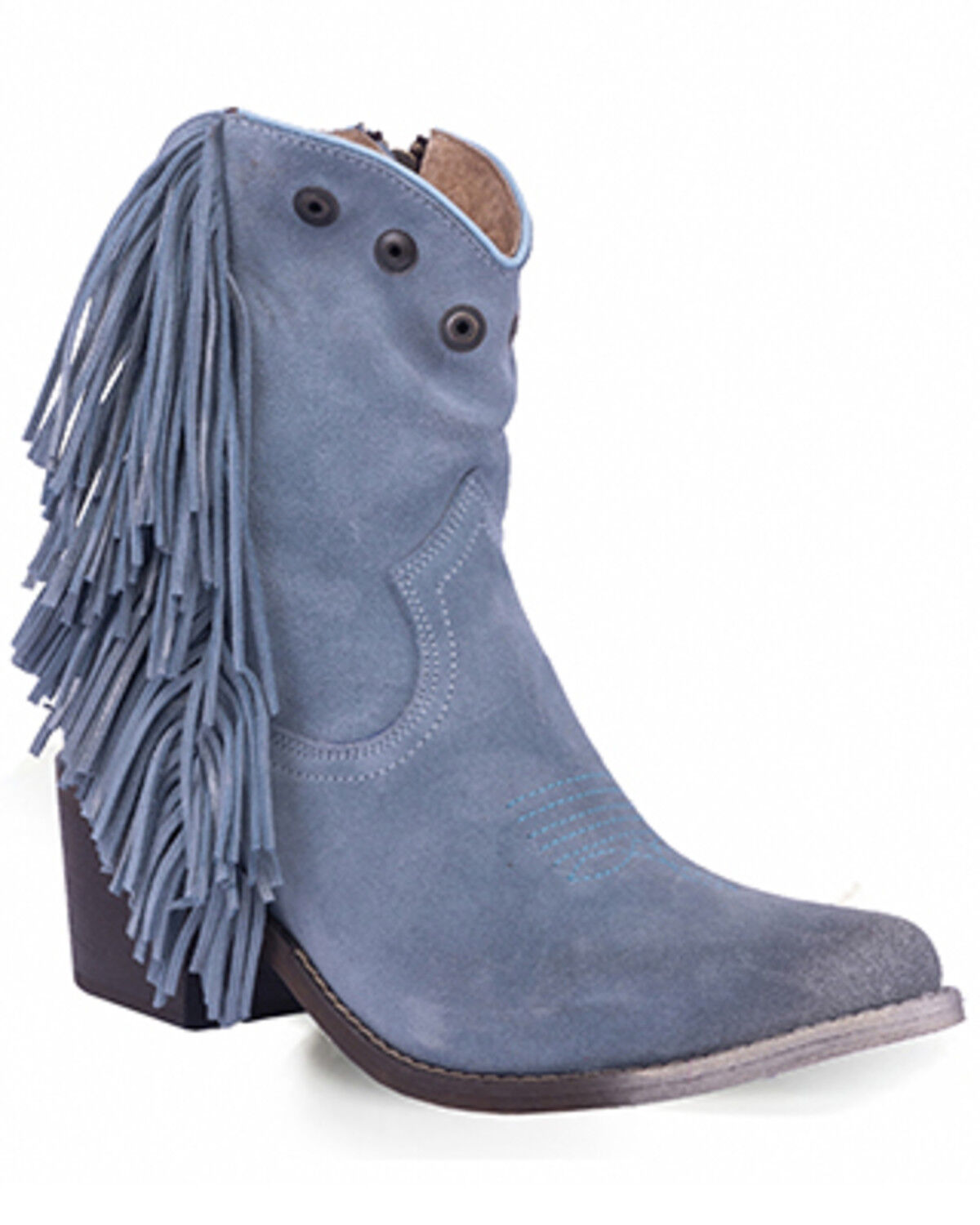 Image #1 - Circle G Women's Studded Suede Fringe Ankle Boots - Round Toe, Blue, hi-res
