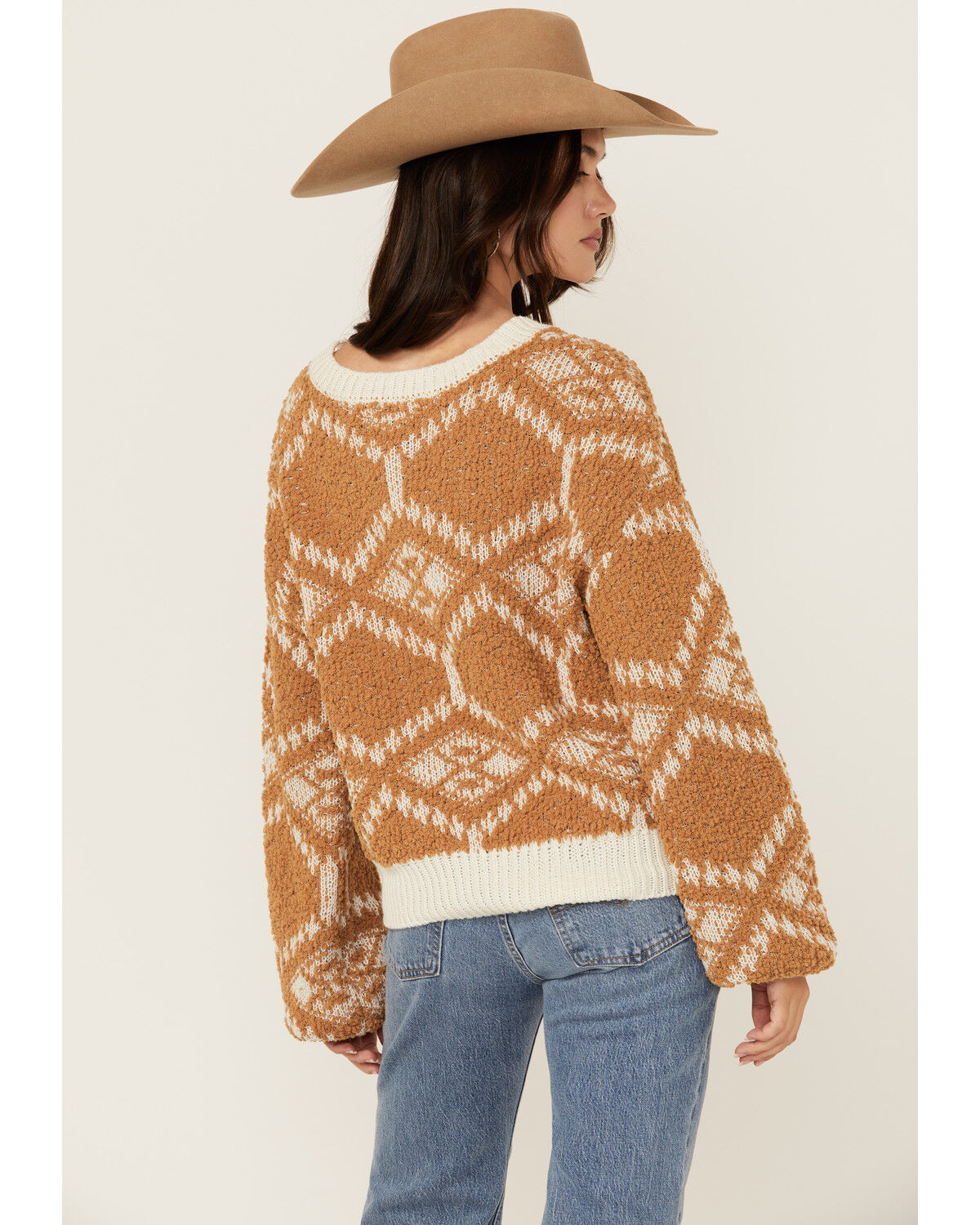 Image #4 - Rock & Roll Denim Women's Geo Print Sweater, Mustard, hi-res