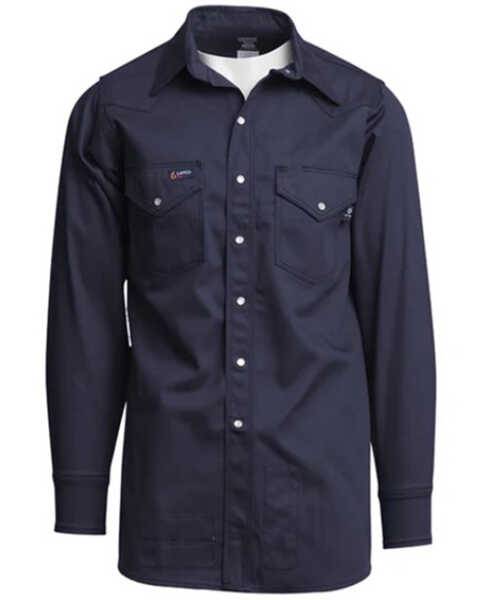 Lapco Men's FR Solid Long Sleeve Snap Western Work Shirt , Navy, hi-res