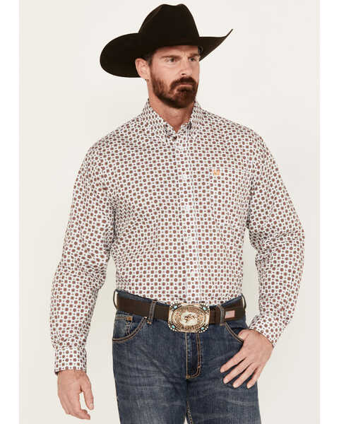 Image #1 - Cinch Men's Medallion Print Long Sleeve Button Down Western Shirt, White, hi-res