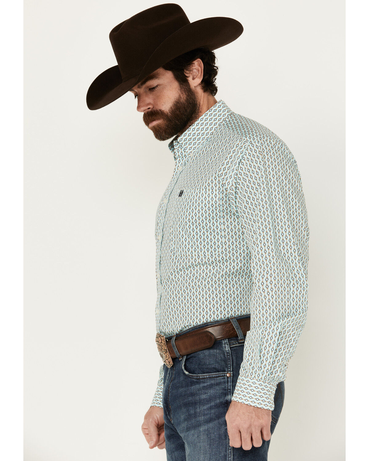 Image #2 - Cinch Men's Geo Print Long Sleeve Button-Down Western Shirt, Turquoise, hi-res