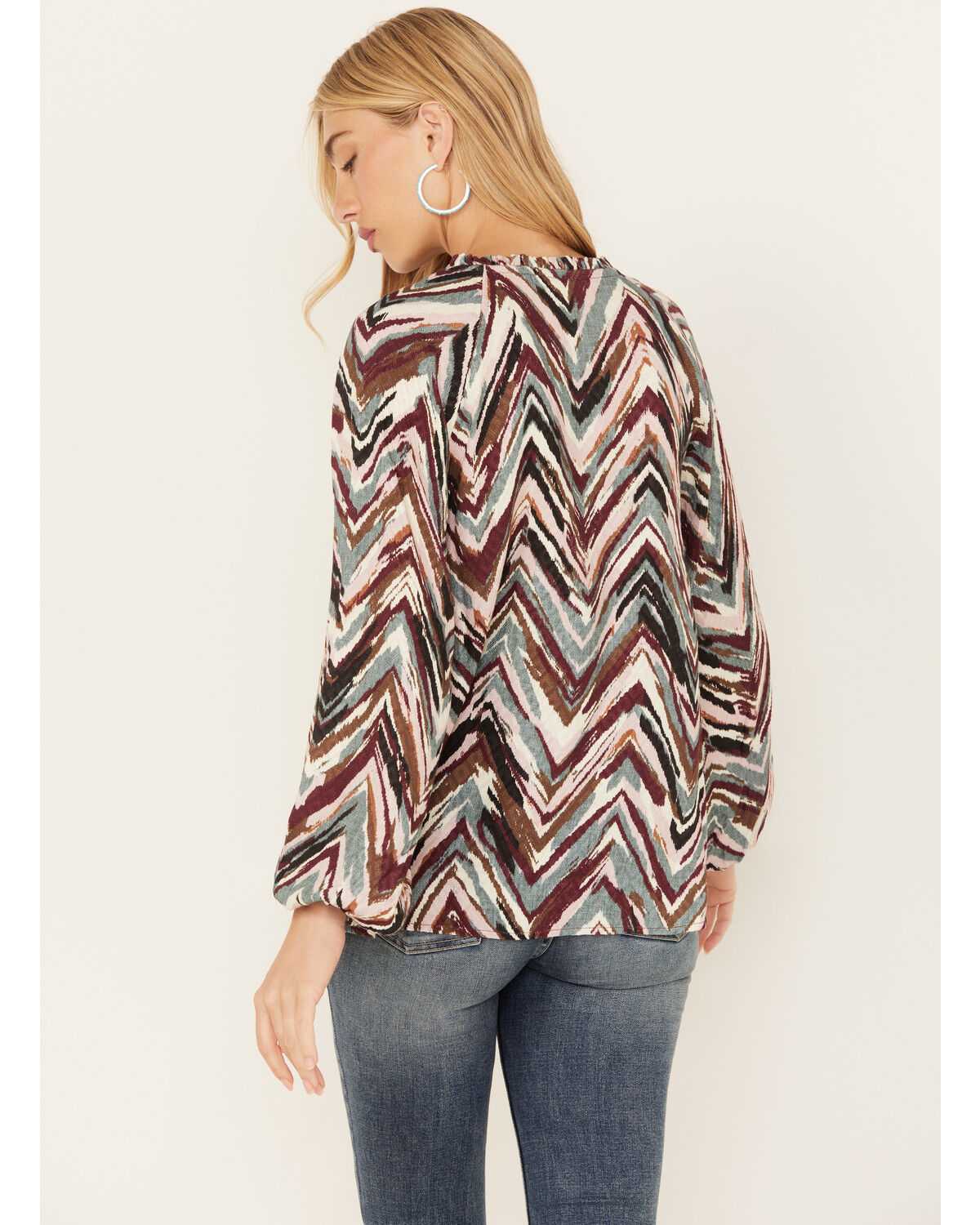 Image #4 - Shyanne Women's Printed Rayon Dobby Peasant Blouse, Maroon, hi-res