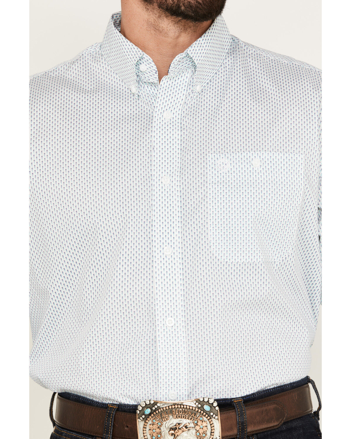 Image #3 - George Strait by Wrangler Men's Geo Print Long Sleeve Button-Down Shirt, Teal, hi-res