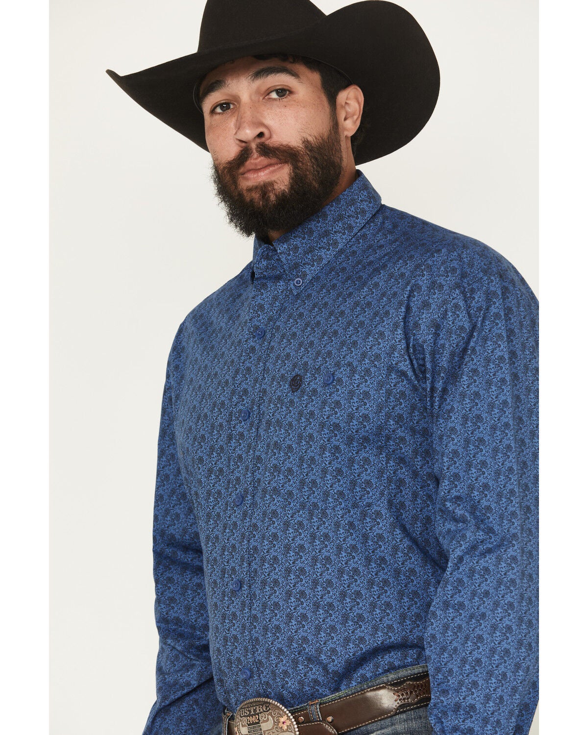 Image #2 - George Strait by Wrangler Men's Floral Print Long Sleeve Button-Down Stretch Western Shirt - Tall, Blue, hi-res