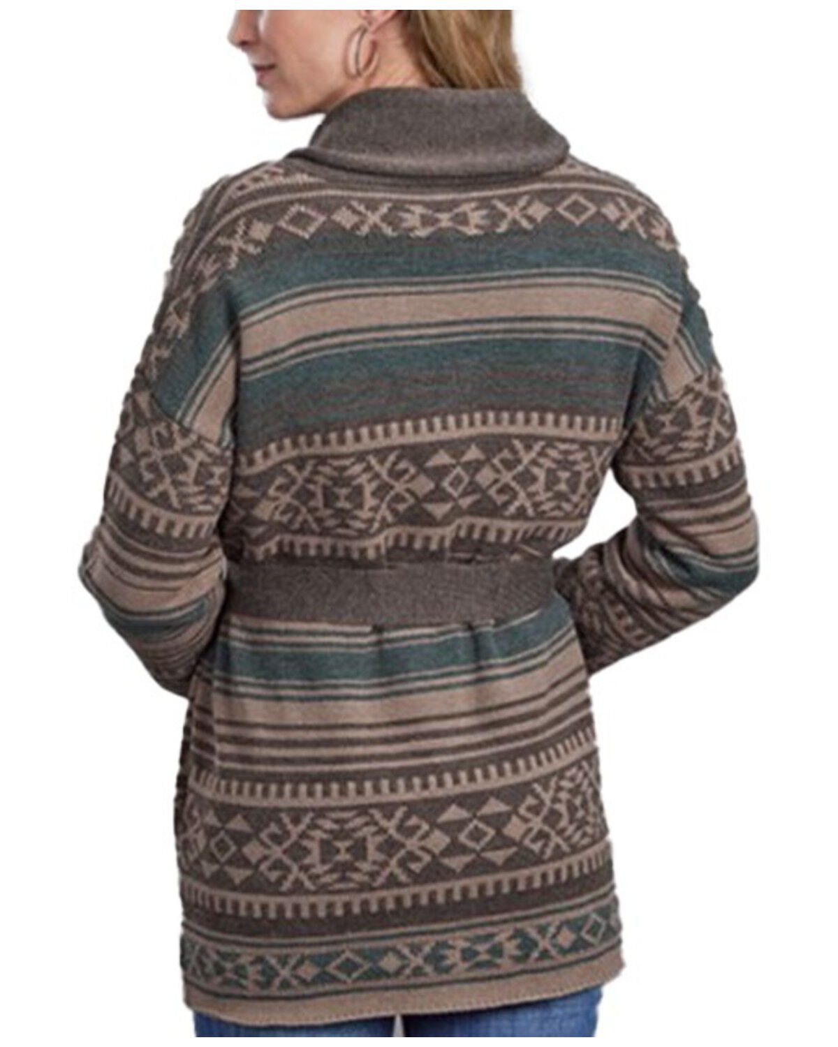 Image #2 - Stetson Women's Southwestern Print Cardigan, Brown, hi-res