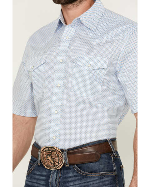 Image #3 - Wrangler 20X Men's Advanced Comfort Geo Print Short Sleeve Snap Stretch Western Shirt, Blue, hi-res