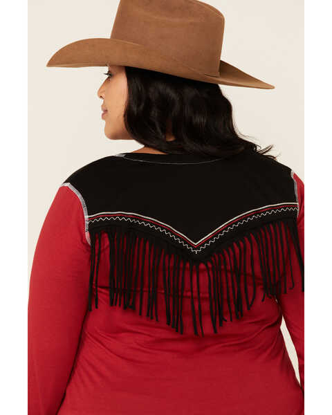 Image #5 - White Label by Panhandle Women's Red Rodeo City Tour Fringe Tee - Plus, Red, hi-res