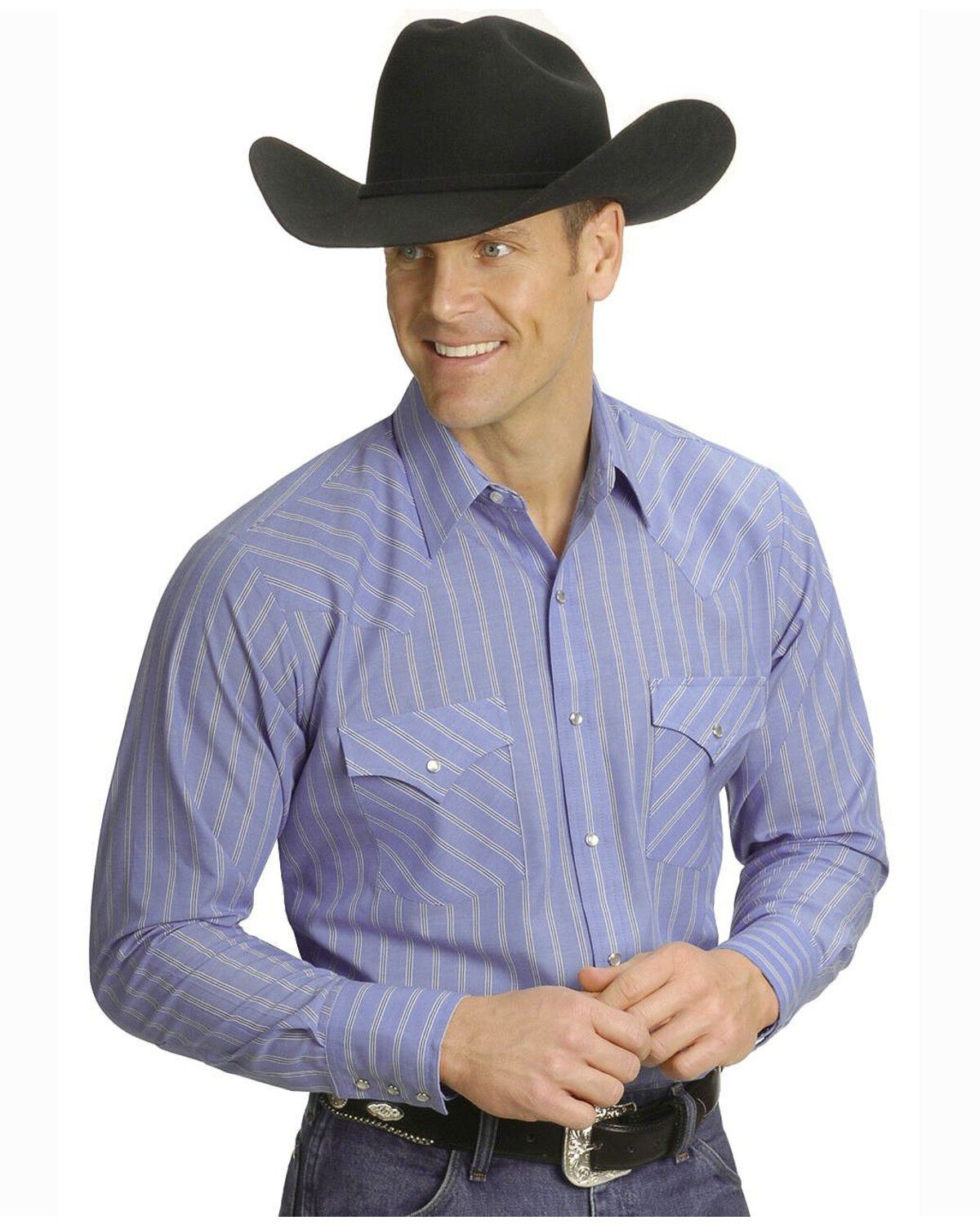 Image #2 - Ely Walker Men's Assorted Plaid or Stripe Long Sleeve Pearl Snap Western Shirt, , hi-res