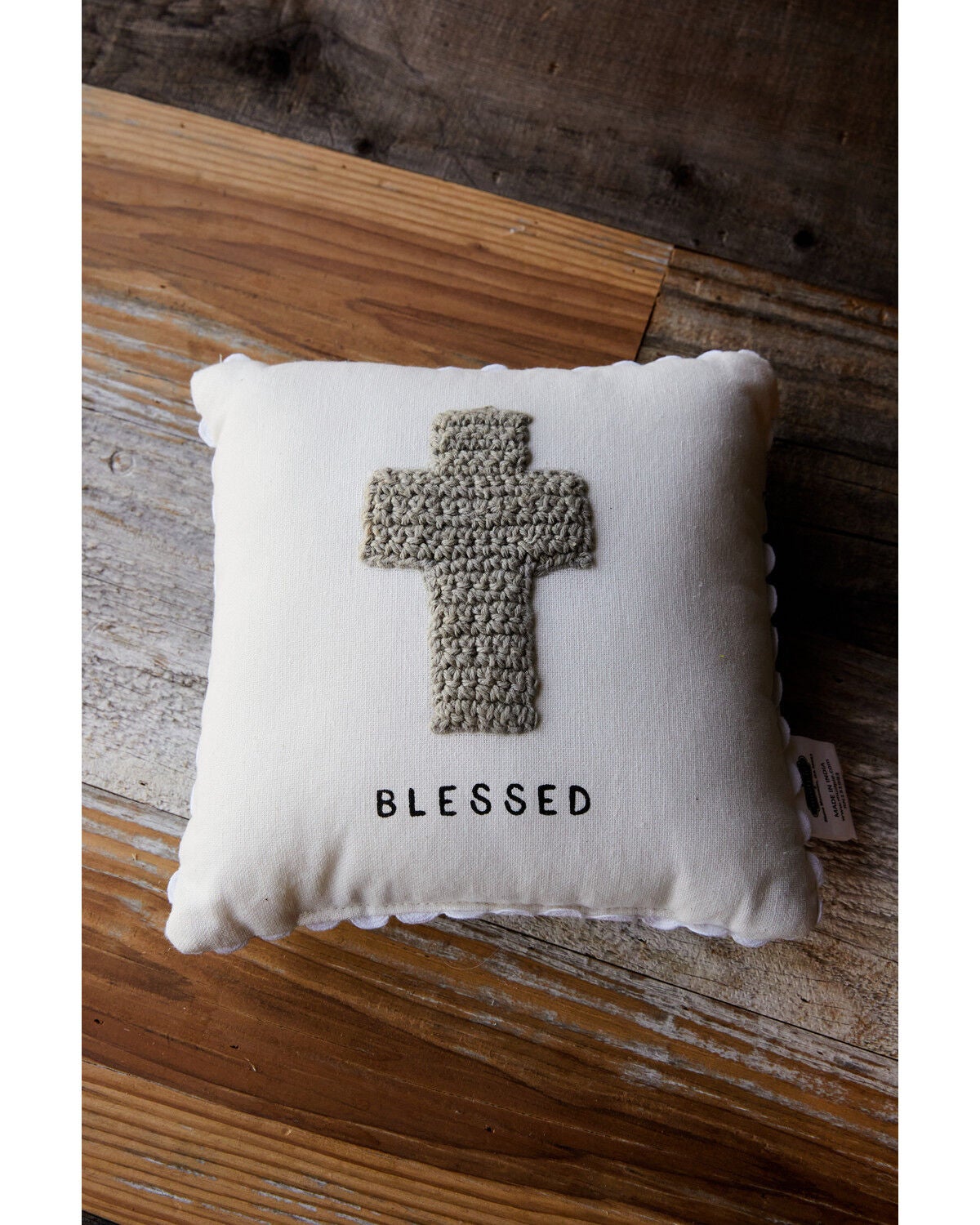 Image #1 - Mud Pie Cross Crochet Mini Pillow, Multi, hi-res