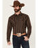 Image #1 - Blue Ranchwear Men's Aspen Striped Print Long Sleeve Snap Western Shirt, Dark Brown, hi-res