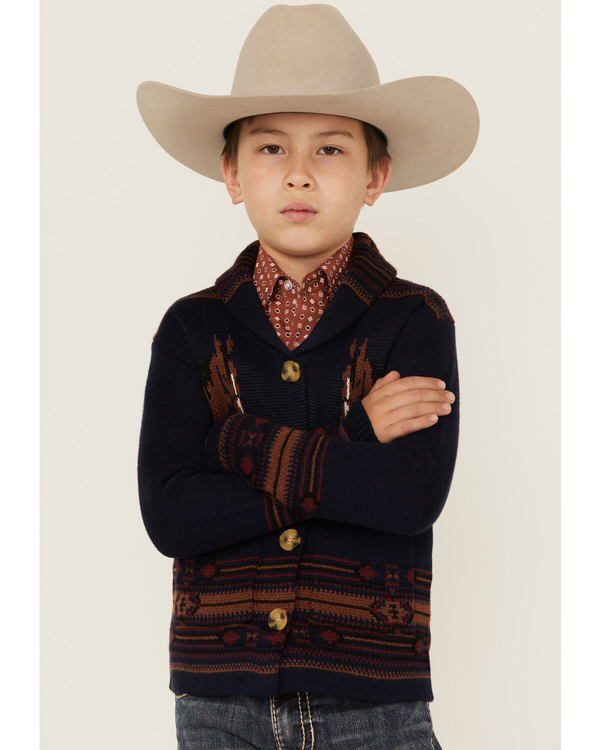 Image #1 - Cotton & Rye Boys' Horse Print Cardigan, Navy, hi-res