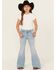 Image #3 - Shyanne Girls' Ophelia Floral Embroidered Light Wash Flare Stretch Denim Jeans, Medium Wash, hi-res