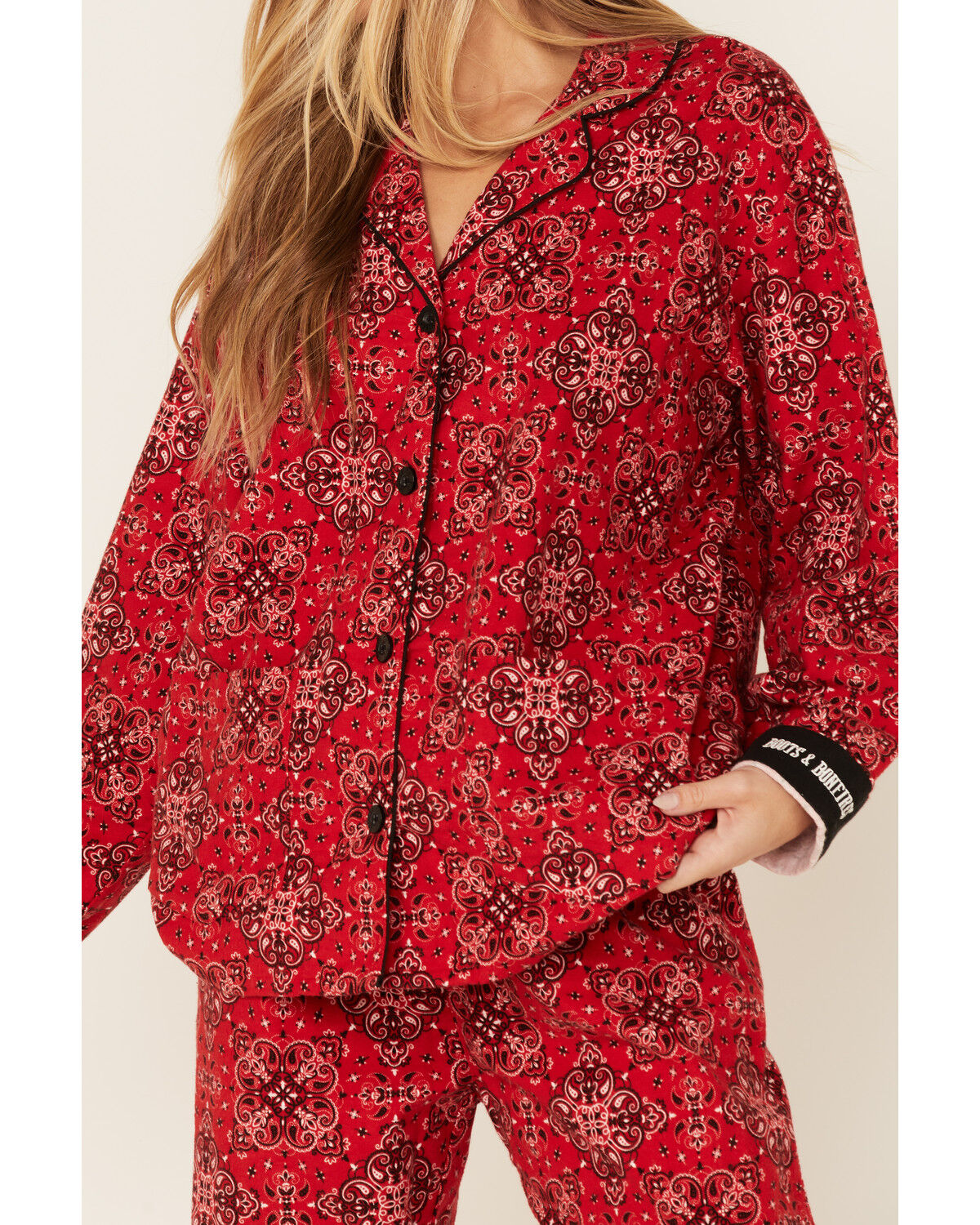 Image #2 - PJ Salvage Women's Boot Barn Exclusive Scarf Print Pajama Set - 2 Piece, Red, hi-res