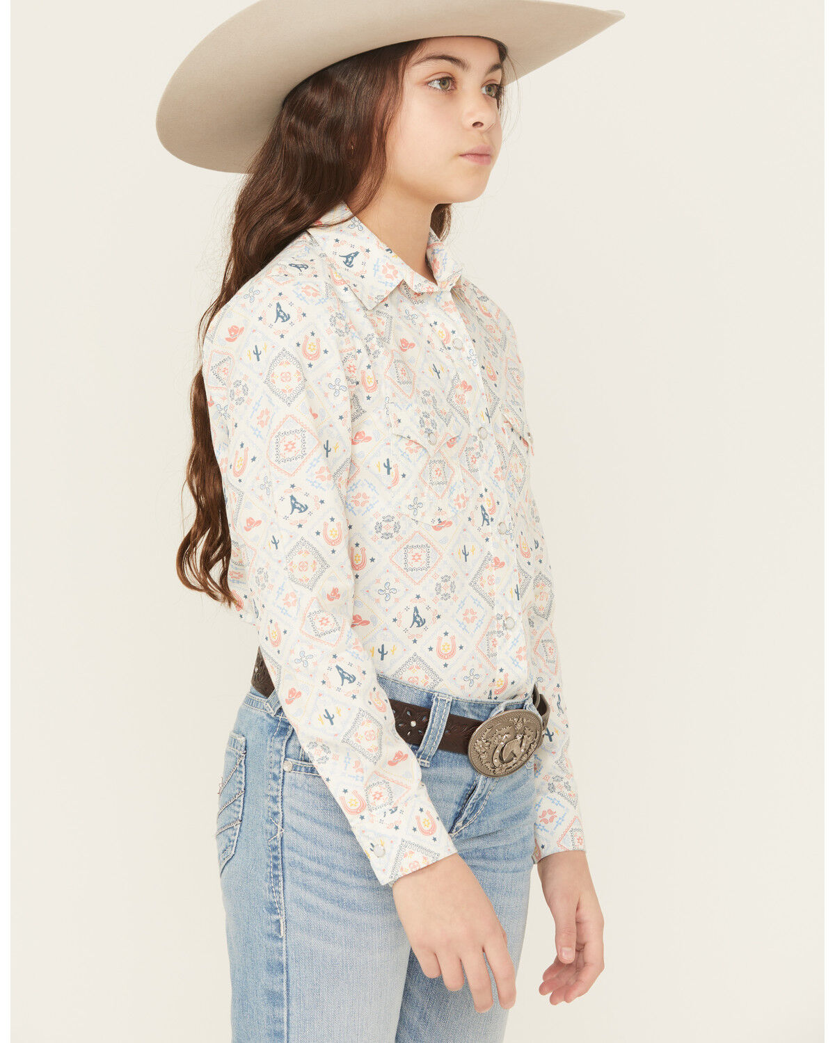 Image #2 - Panhandle Slim Girls' Conversation Print Long Sleeve Snap Western Shirt, Multi, hi-res