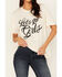 Image #3 - Blended Women's Let's Go Girls Rhinestone Short Sleeve Graphic Tee, White, hi-res