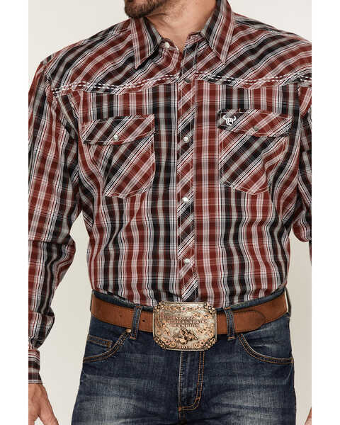 Image #3 - Cowboy Hardware Men's Arroyo Large Plaid Snap Western Shirt , Red, hi-res