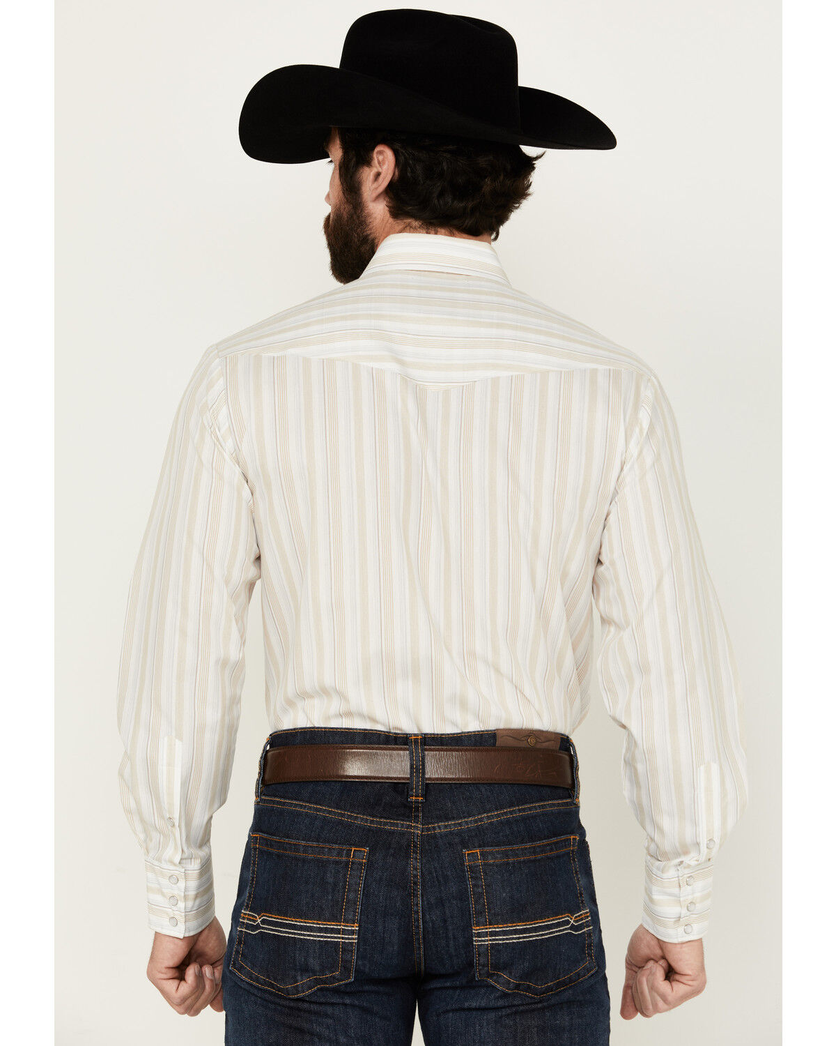 Image #4 - Roper Men's Serape Striped Long Sleeve Pearl Snap Western Shirt, Cream, hi-res