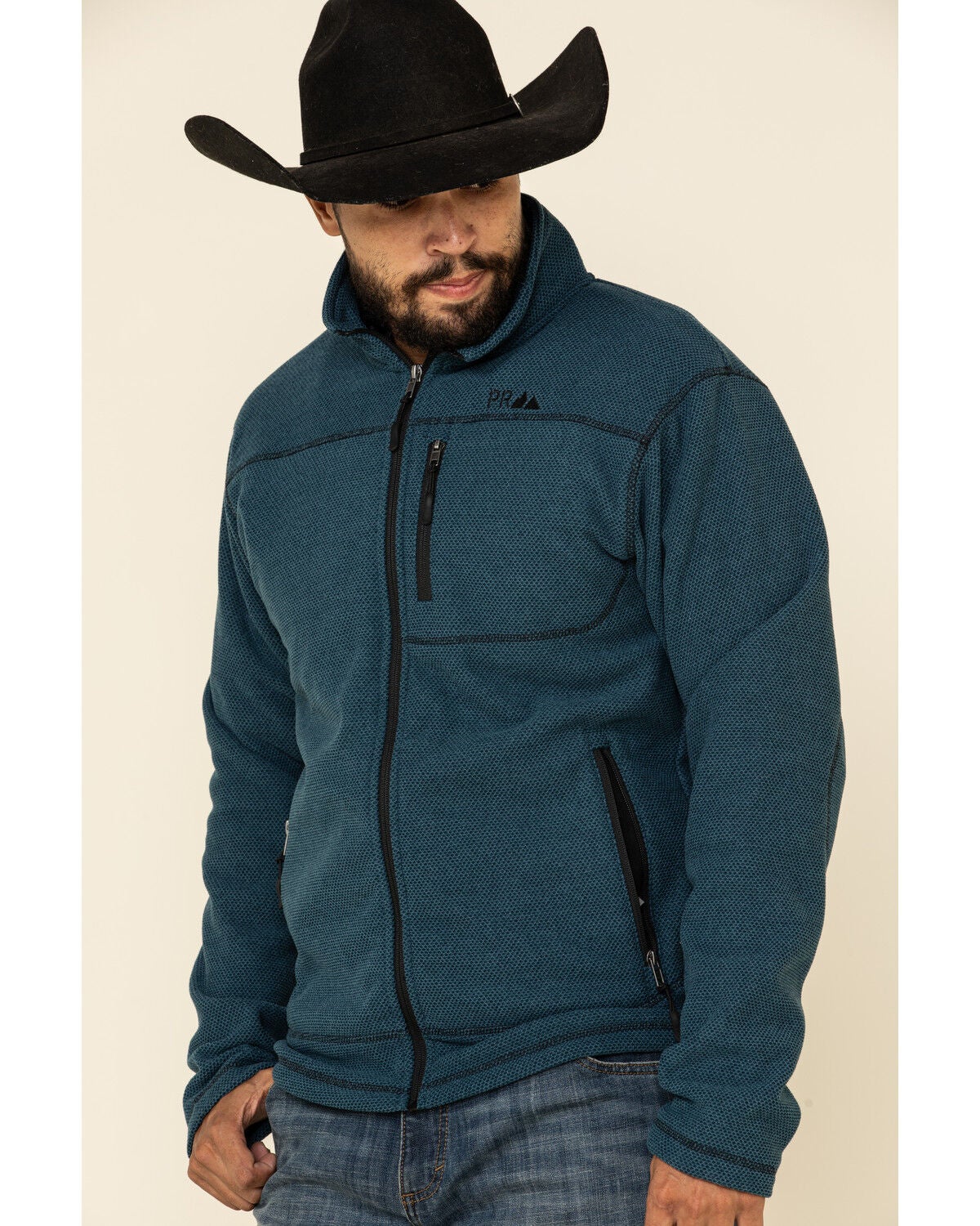 Powder River Outfitters Men's Teal Waffle Melange Knit Zip-Front Jacket, Teal, hi-res