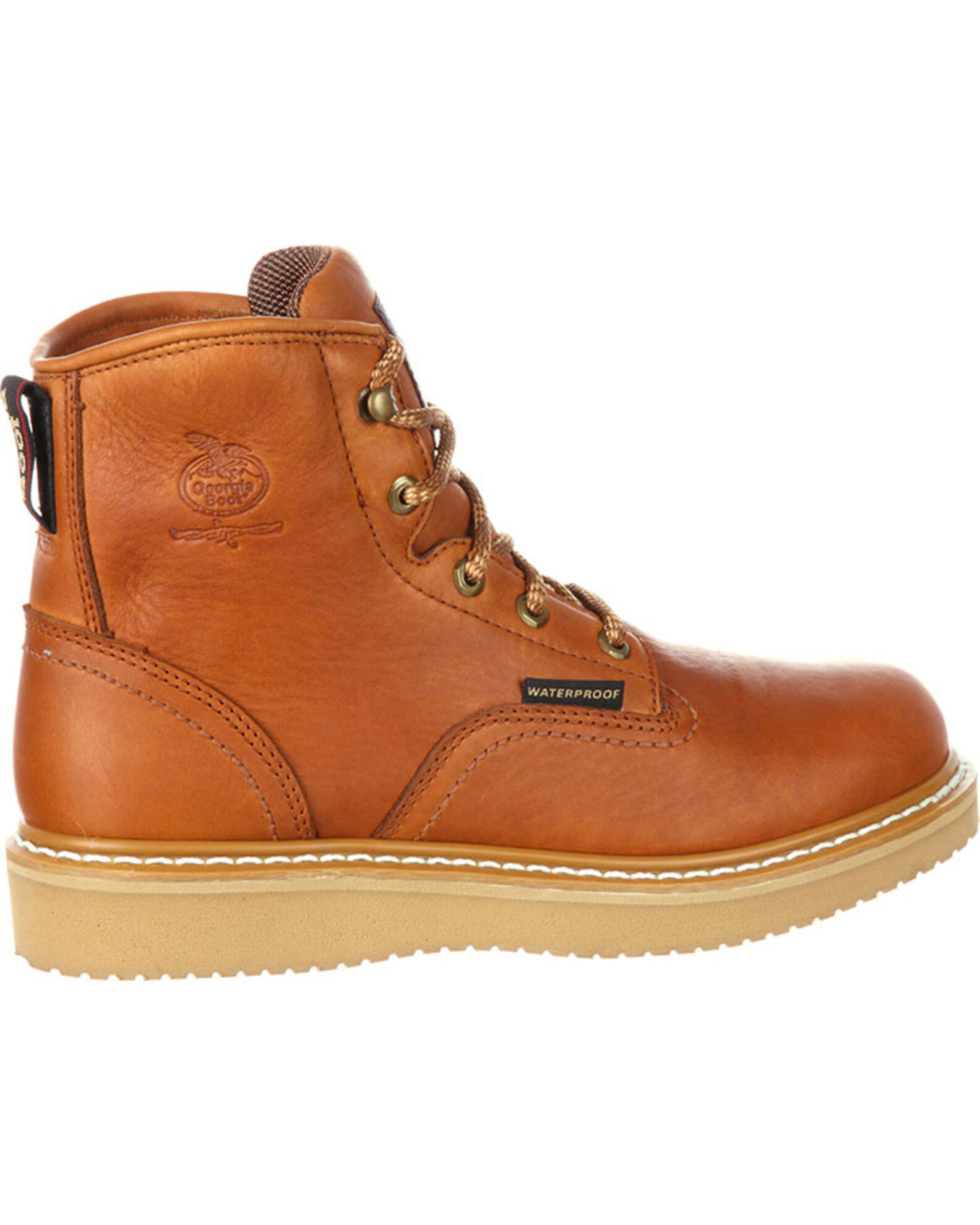 Image #2 - Georgia Boot Men's Waterproof Wedge 6" Work Boots - Round Toe, Brown, hi-res
