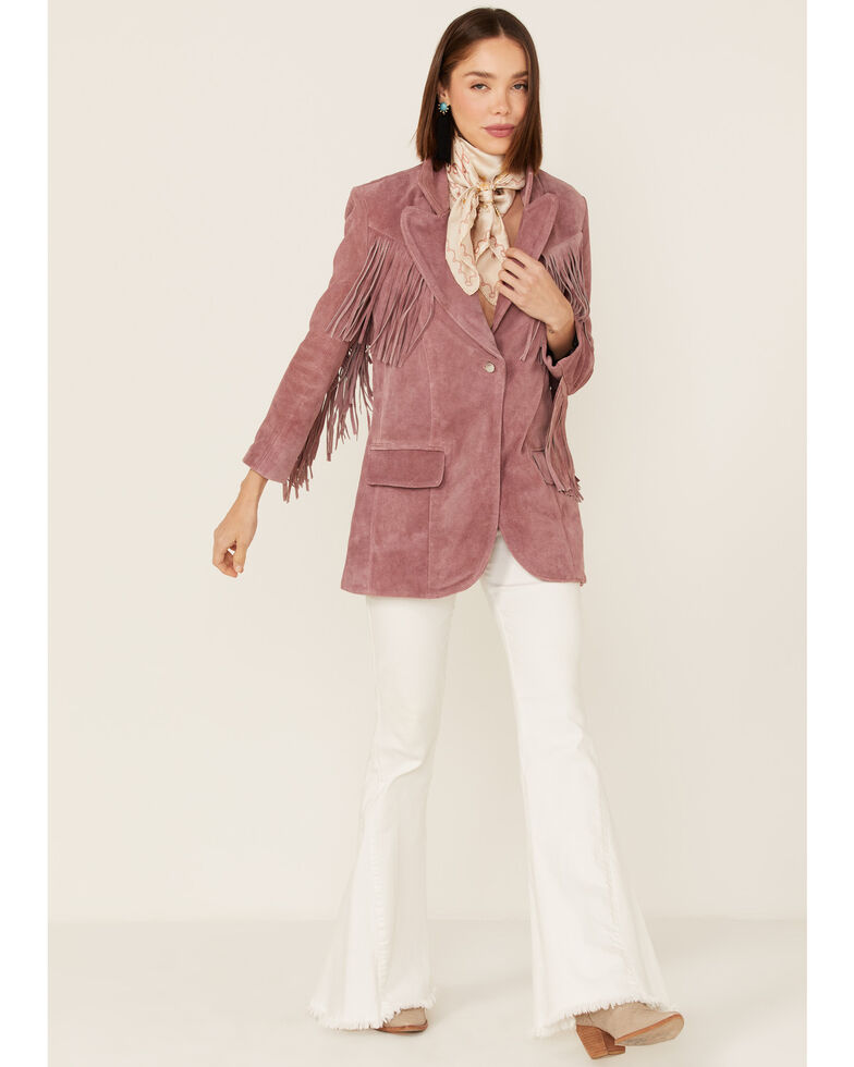 Understated Leather Women's Marlboro Fringe Blazer Jacket, Pink, hi-res