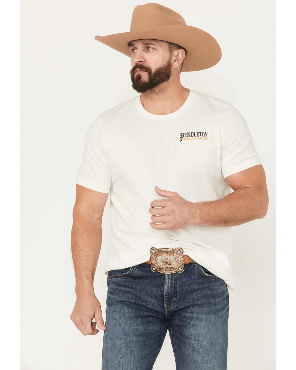Image #2 - Pendleton Men's Bison Short Sleeve Graphic T-Shirt, Off White, hi-res