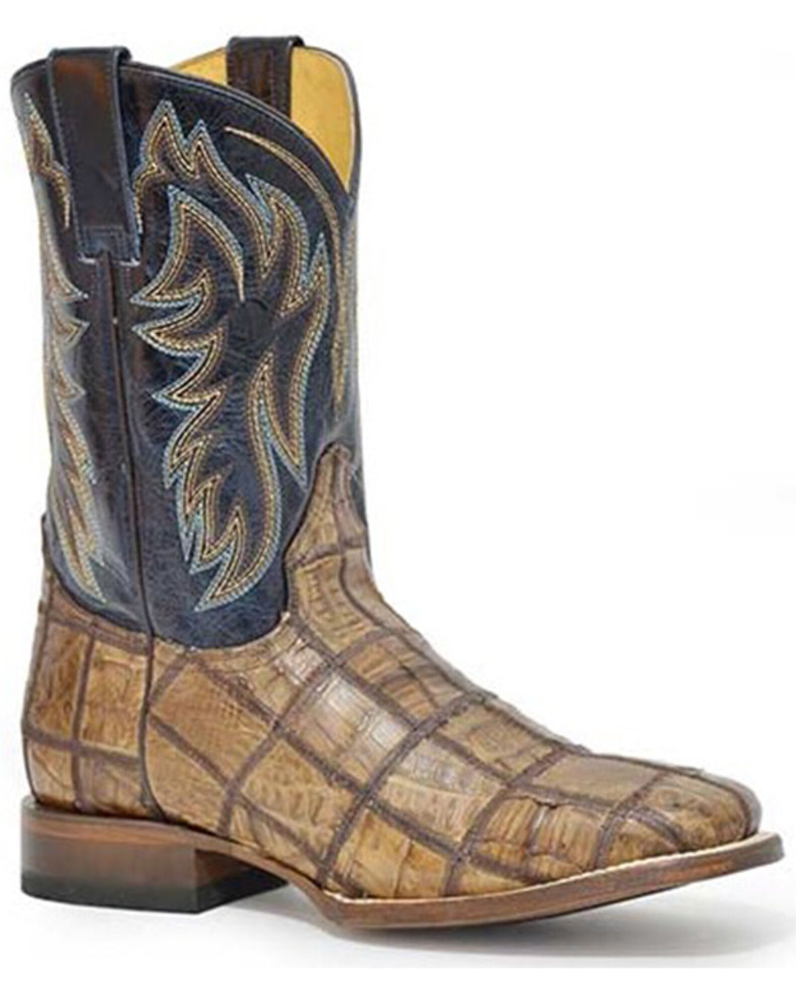 Roper Men s Caiman Check Patchwork Exotic Western Boots Broad Square Toe Country Outfitter
