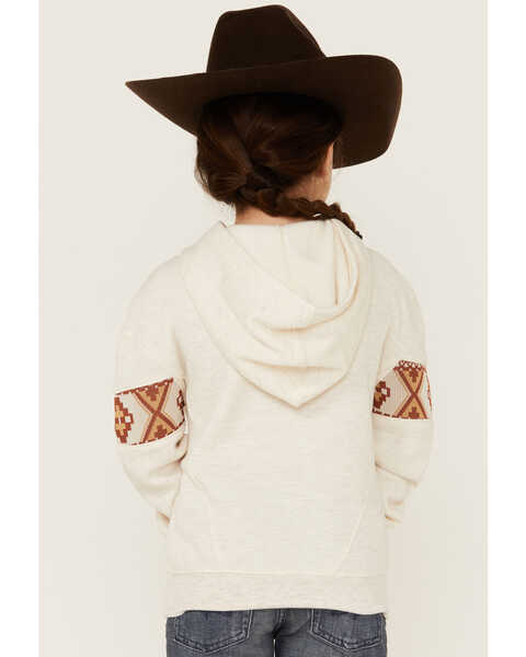 RANK 45 Girls' Embroidered Southwestern Long Sleeve Logo Pullover Hooded Sweatshirt, Oatmeal, hi-res