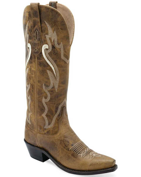 Image #1 - Old West Women's Tall Western Boots - Snip Toe , Tan, hi-res