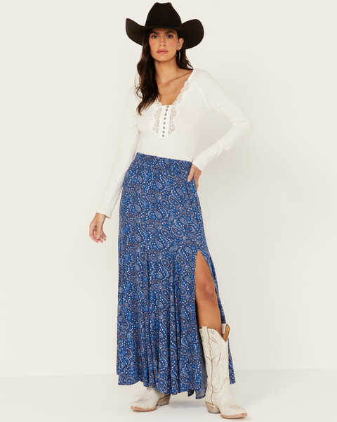 Idyllwind Women's Garrison Printed Maxi Skirt , Steel Blue, hi-res