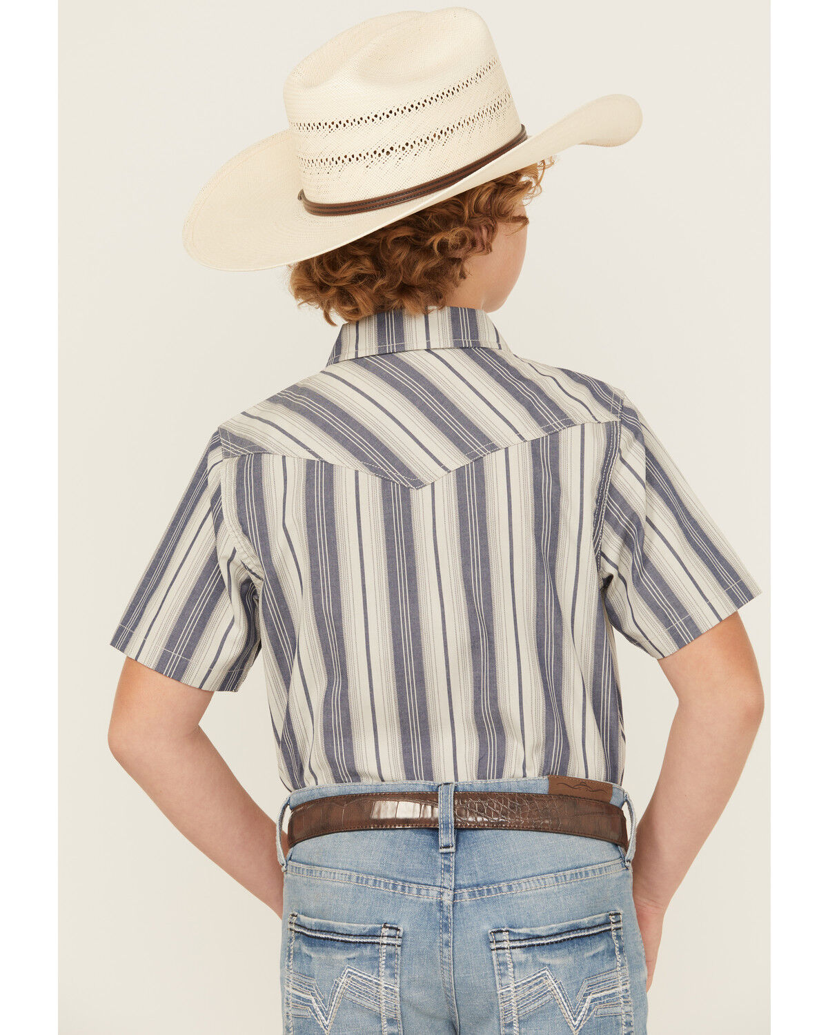 Image #4 - Cody James Boys' Roman Striped Short Sleeve Snap Western Shirt, Blue, hi-res