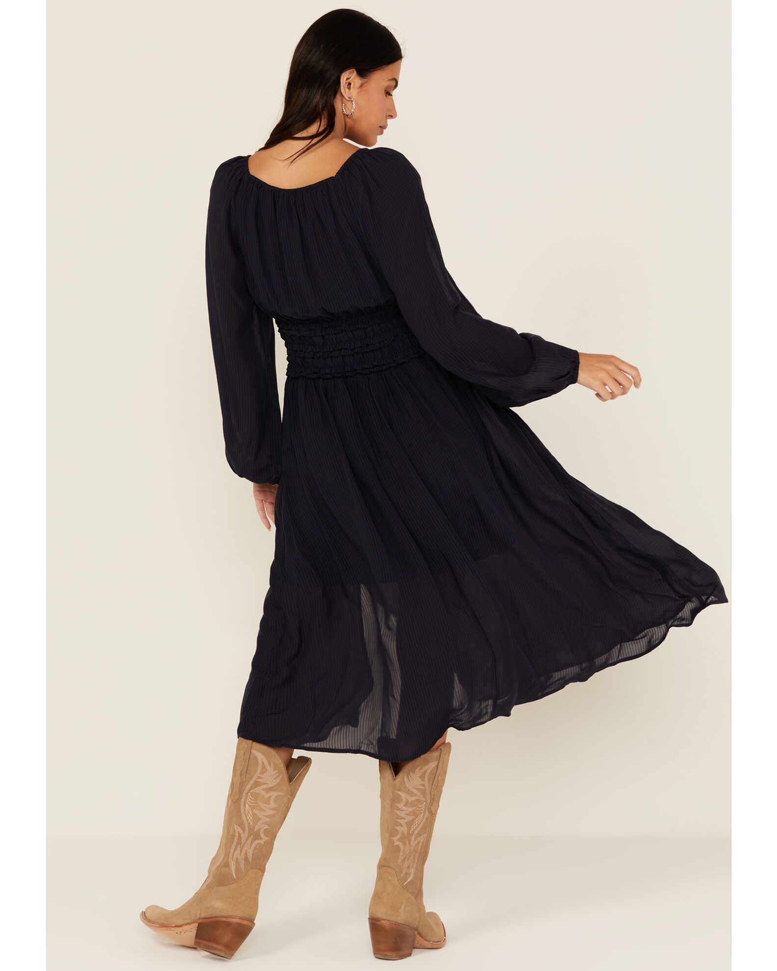 Product Name Shyanne Women's Striped Long Sleeve Slit Front Midi Dress