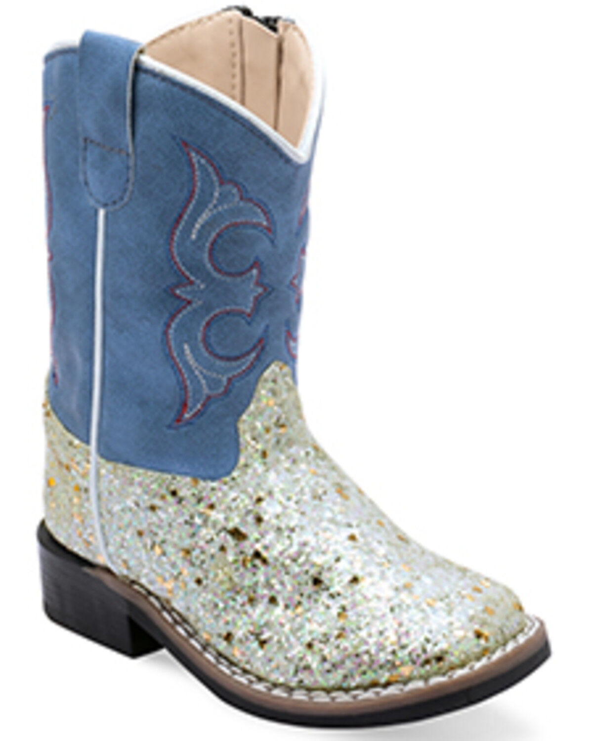 Image #1 - Old West Toddler Girls' Glitter Western Boots - Broad Square Toe, Light Blue, hi-res