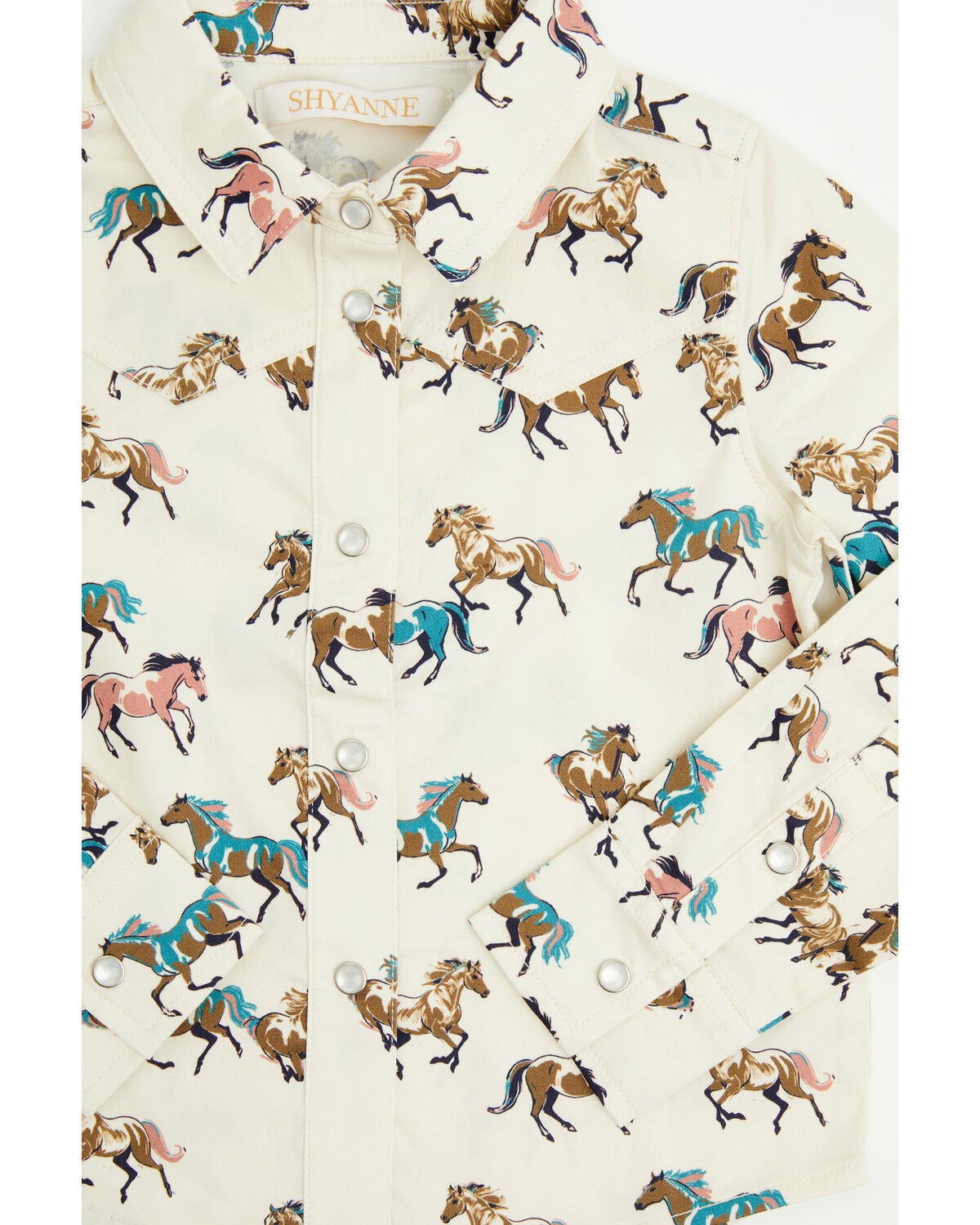 Image #2 - Shyanne Toddler Girls' Horse Print Long Sleeve Pearl Snap Stretch Western Shirt, Cream, hi-res
