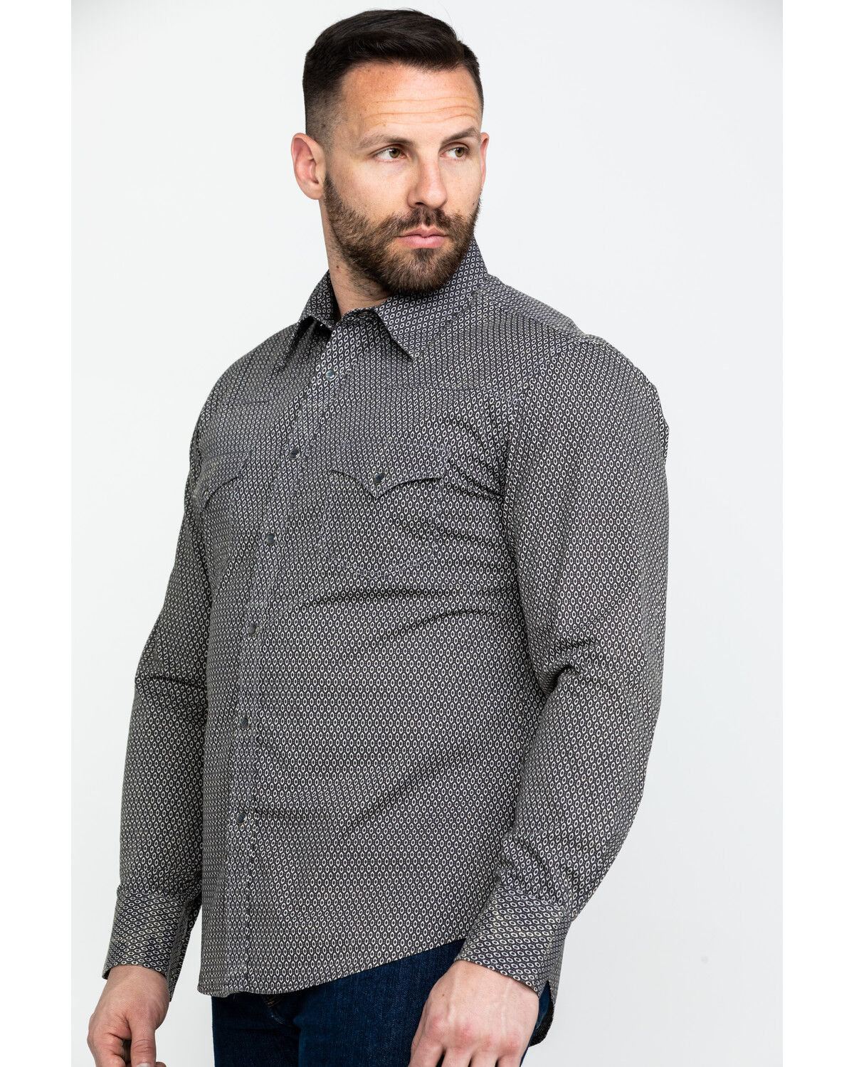 Image #3 - Rock & Roll Denim Men's Brown Washed Poplin Print Long Sleeve Western Shirt, Brown, hi-res