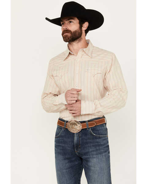 Image #1 - Stetson Men's Striped Print Long Sleeve Snap Western Shirt, Off White, hi-res
