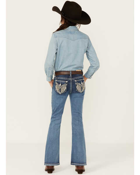 Miss Me Women's Medium Wash Wing Stretch Bootcut Jeans , Dark Blue, hi-res