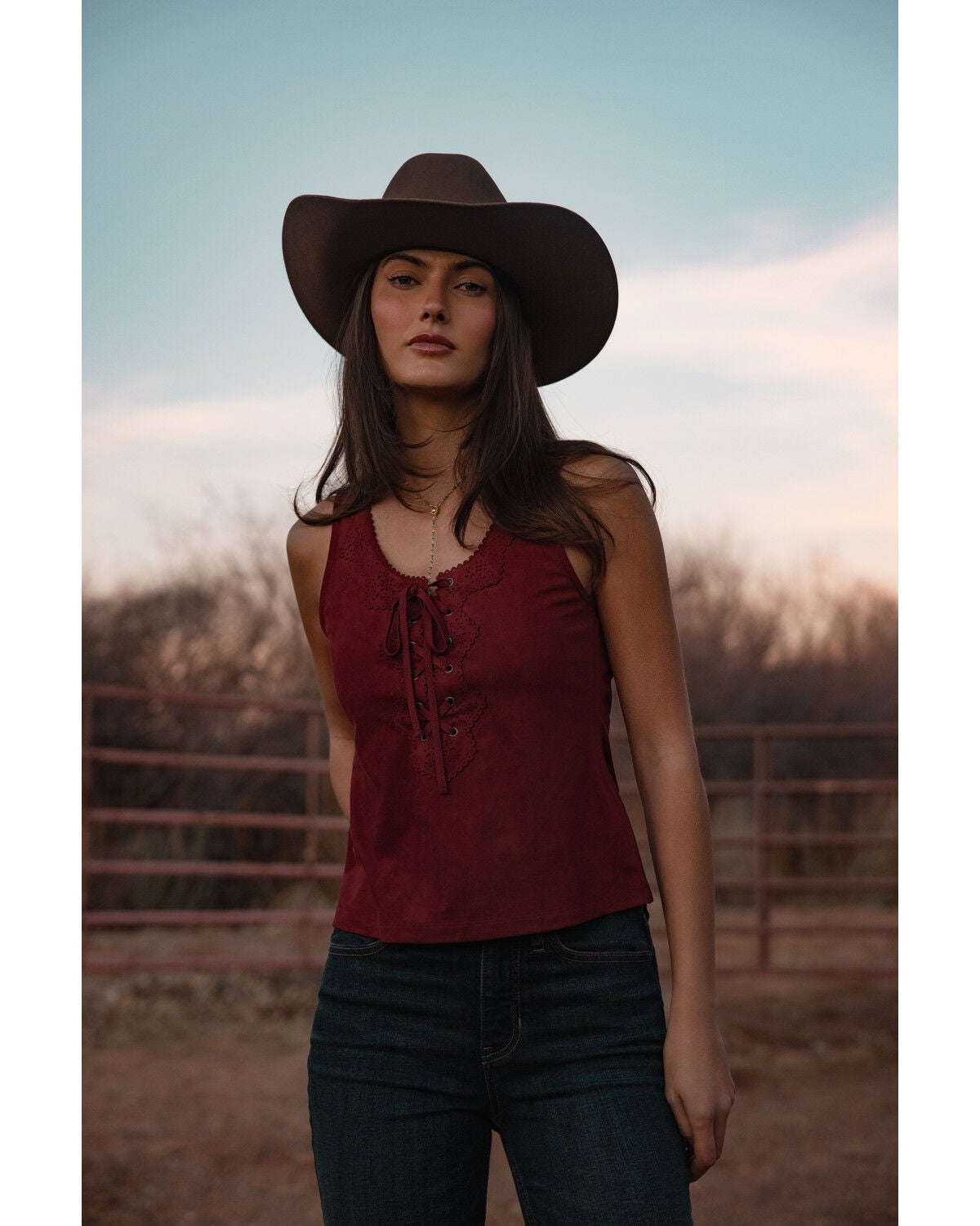Shyanne Women's Cut Out Tie-Front Tank, Burgundy, hi-res