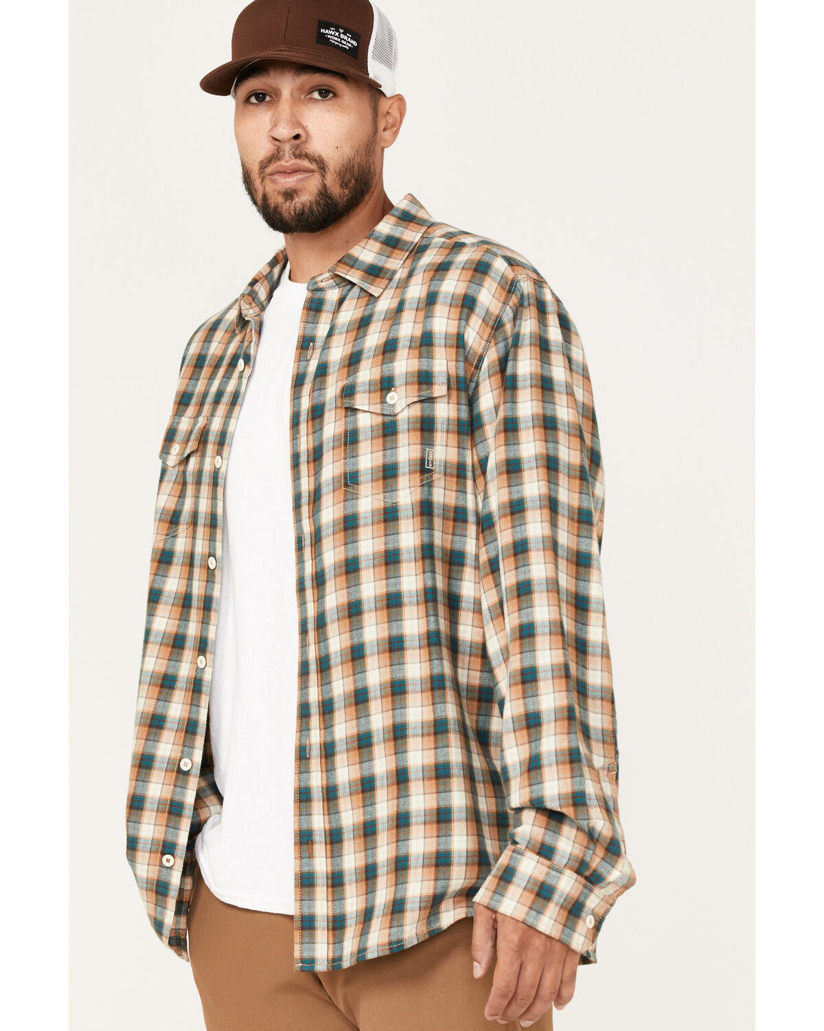Image #2 - Brothers and Sons Men's Casual Plaid Print Long Sleeve Button Down Western Flannel Shirt, Teal, hi-res