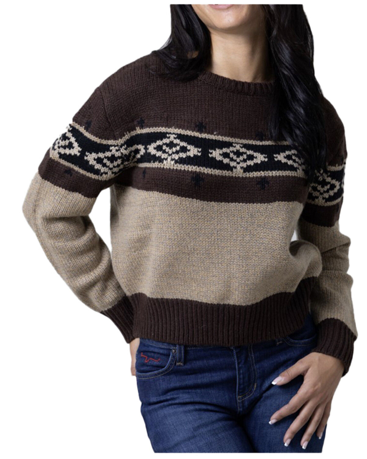 Image #1 - Kimes Ranch Women's Chama Southwestern Print Sweater, Brown, hi-res