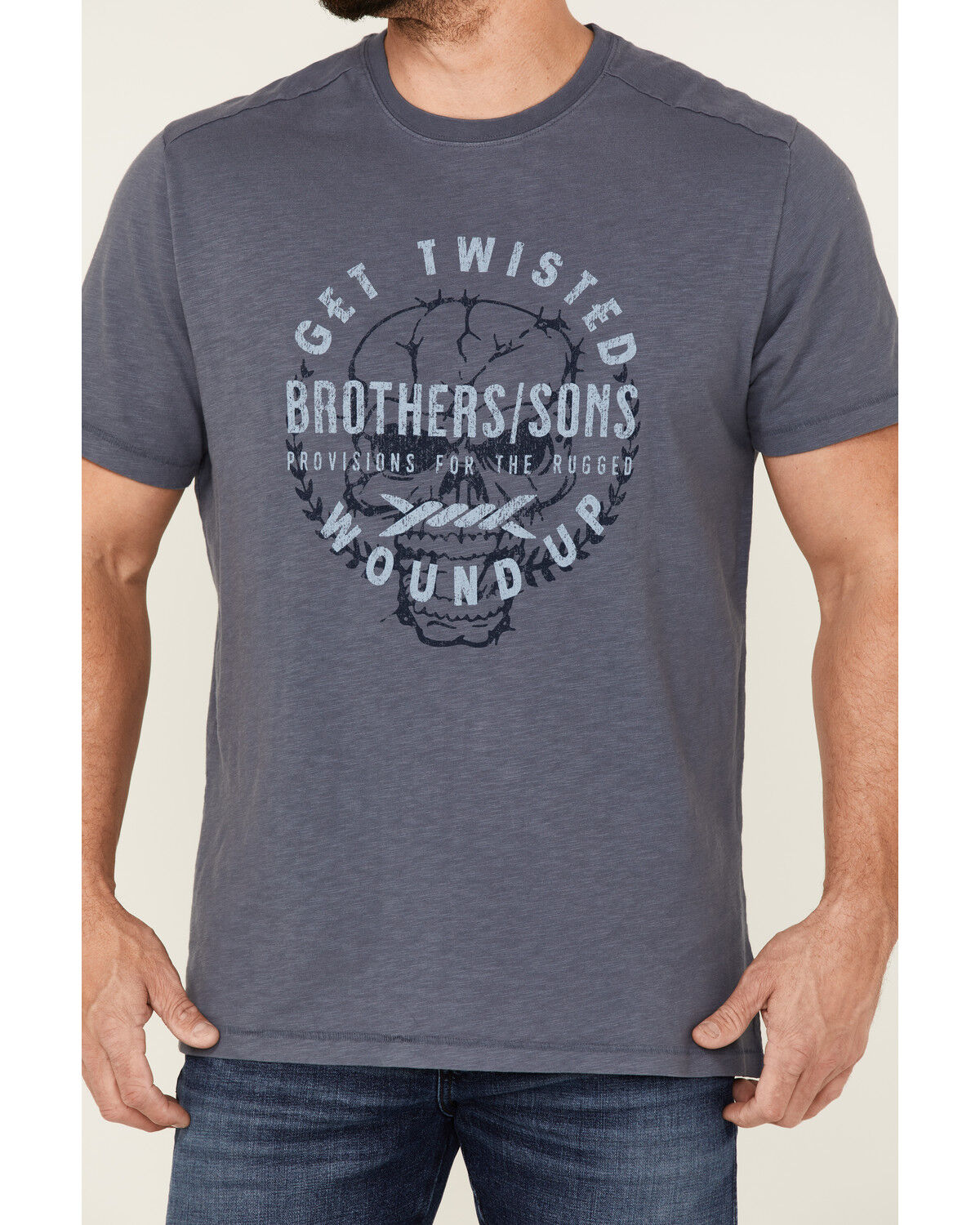 Image #3 - Brothers and Sons Men's Twisted Slub Skull Graphic T-Shirt, Blue, hi-res