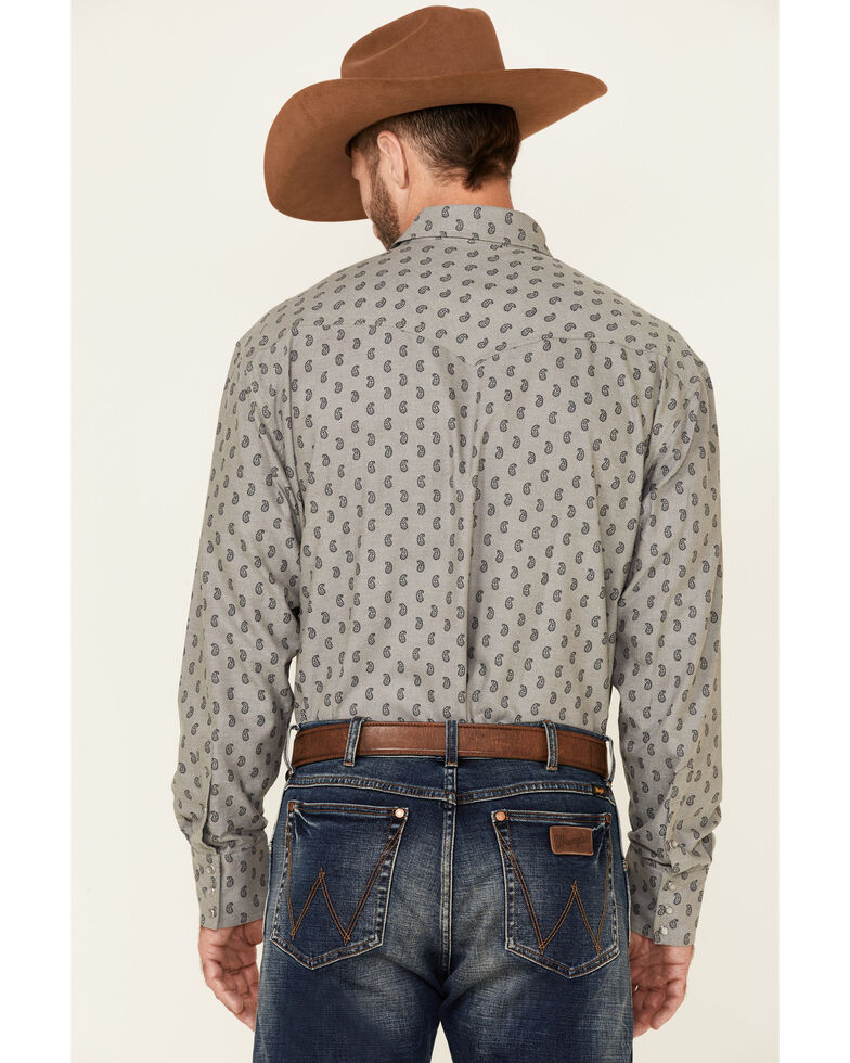 Roper Men's Oxford Paisley Print Long Sleeve Snap Western Shirt , Grey, hi-res