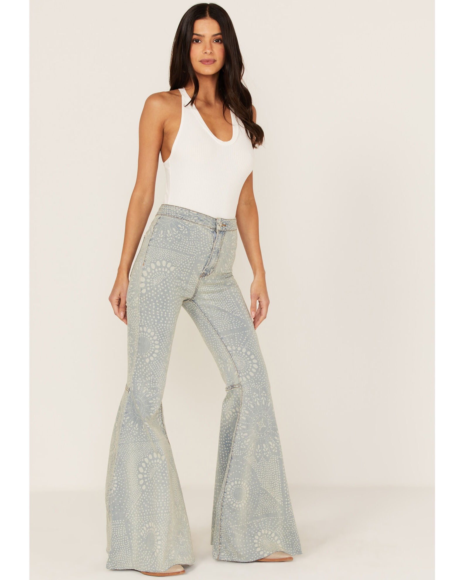 Free People Women's Light Wash High Rise Geo Print Just Float On Flare  Jeans - Country Outfitter