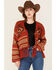 Image #1 - Rock & Roll Denim Women's Southwestern Print Fringe Cardigan, Rust Copper, hi-res