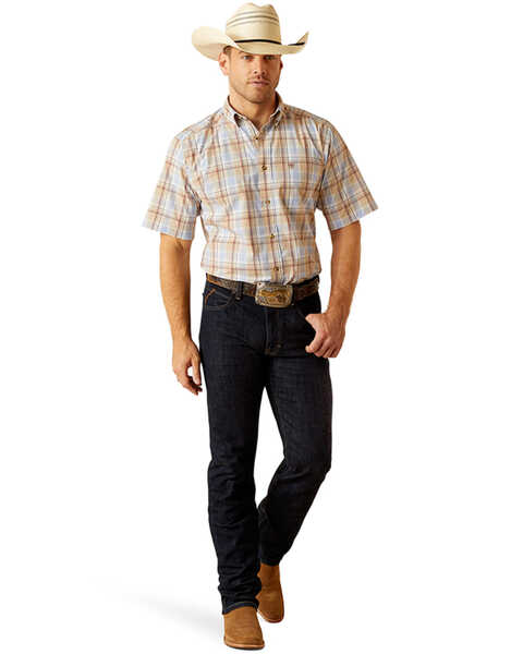 Ariat Men's Pro Series Denzel Plaid Print Short Sleeve Button-Down Western Shirt - Big , Beige, hi-res