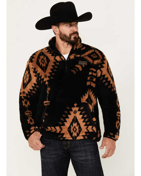 Hooey Men's Southwestern Print Fleece Pullover , Black, hi-res