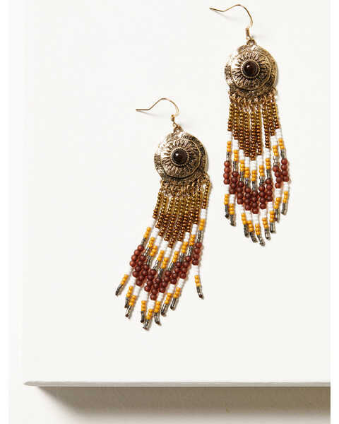 Shyanne Women's Summer Moon Antique Gold Concho Seed Bead Earrings , Gold, hi-res