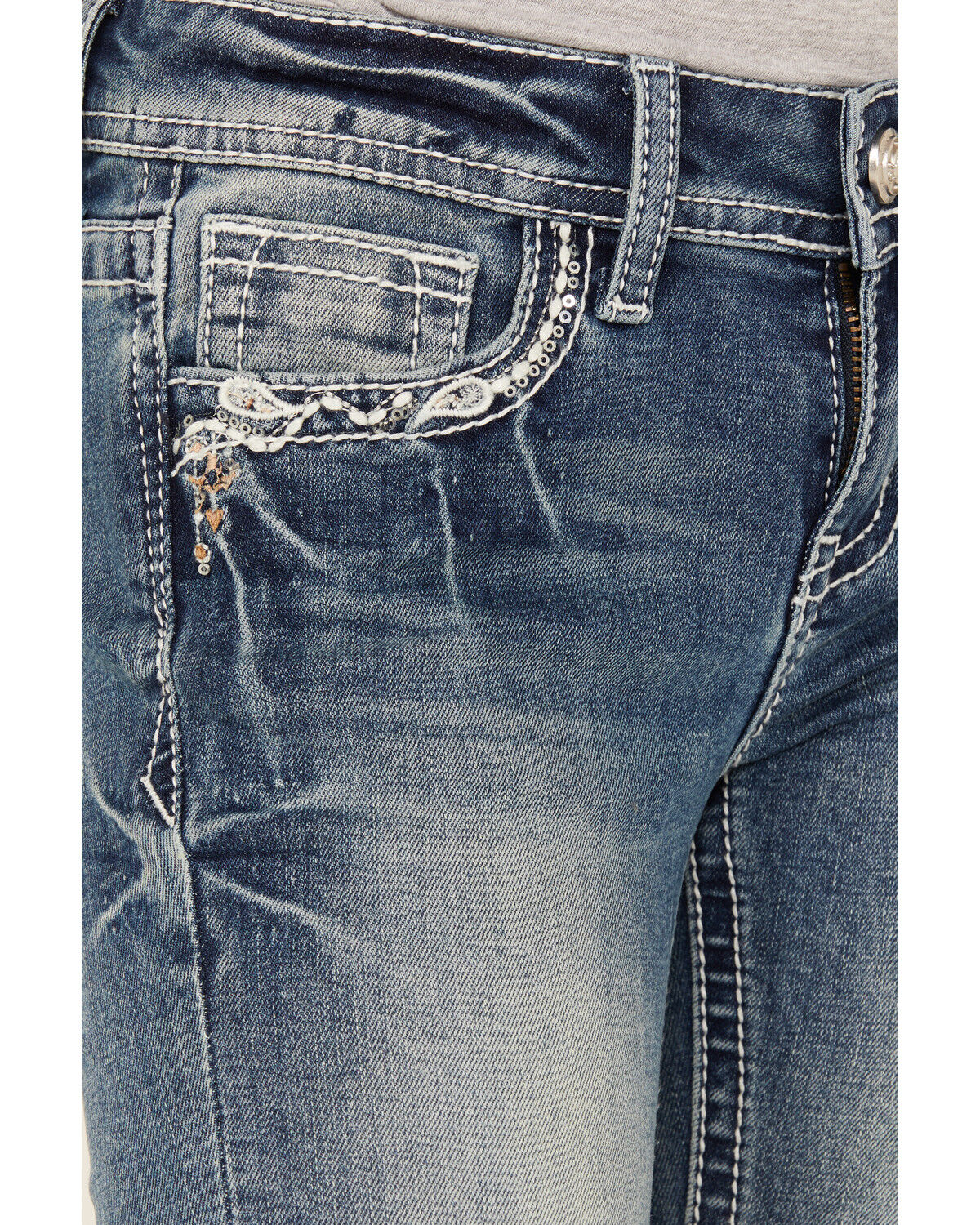 Image #4 - Grace In LA Girls' Medium Wash Dreamcatcher Bootcut Stretch Denim Jeans, Blue, hi-res