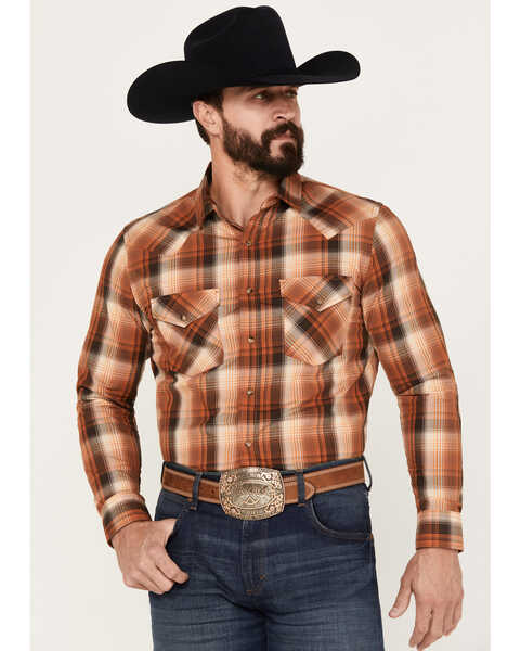 Pendleton Men's Frontier Plaid Long Sleeve Snap Western Shirt, Rust Copper, hi-res