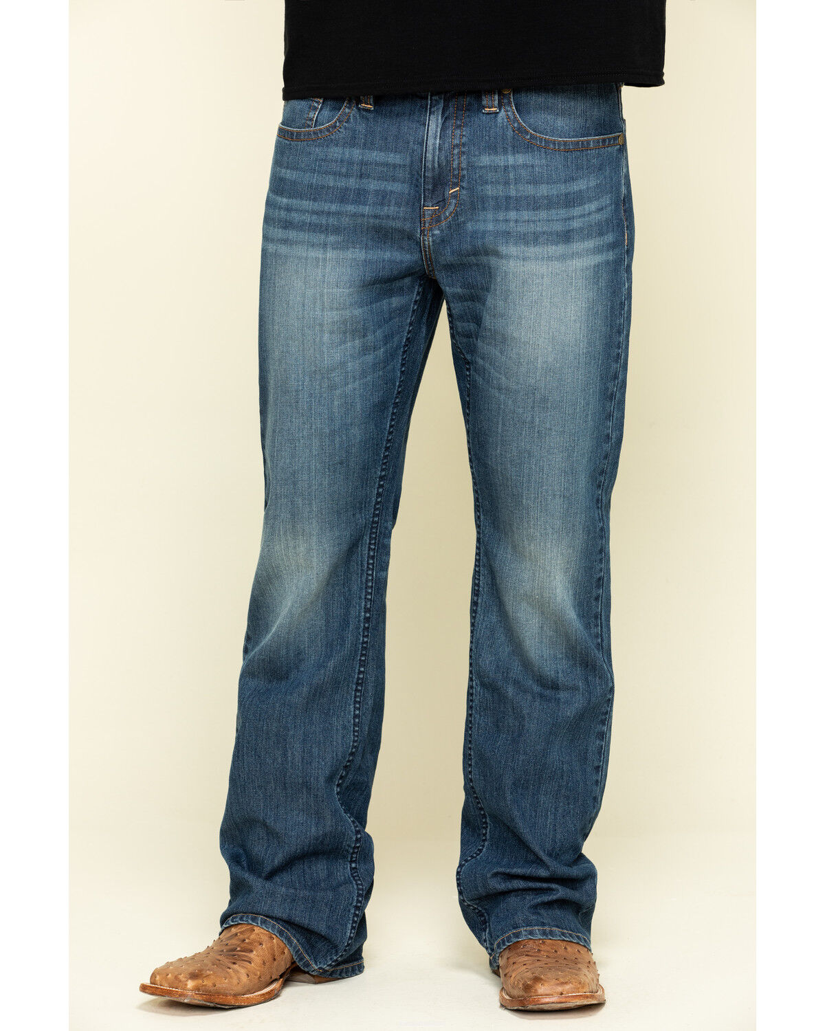 Image #2 - Cody James Men's Wolfstooth Medium Wash Relaxed Bootcut Stretch Denim Jeans, Blue, hi-res